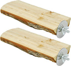 Natural wood bird perch set with two screw-on metal brackets, flat log platform.