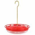 Red hummingbird dish feeder with hanging hook and clear 12 oz reservoir