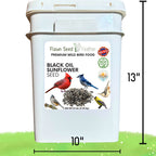 White large bucket of black oil sunflower seed for wild birds