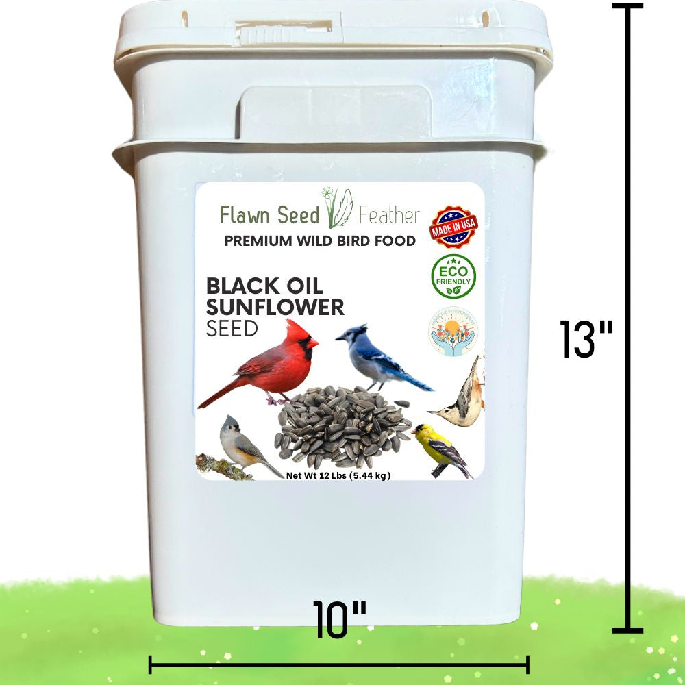 White large bucket of black oil sunflower seed for wild birds