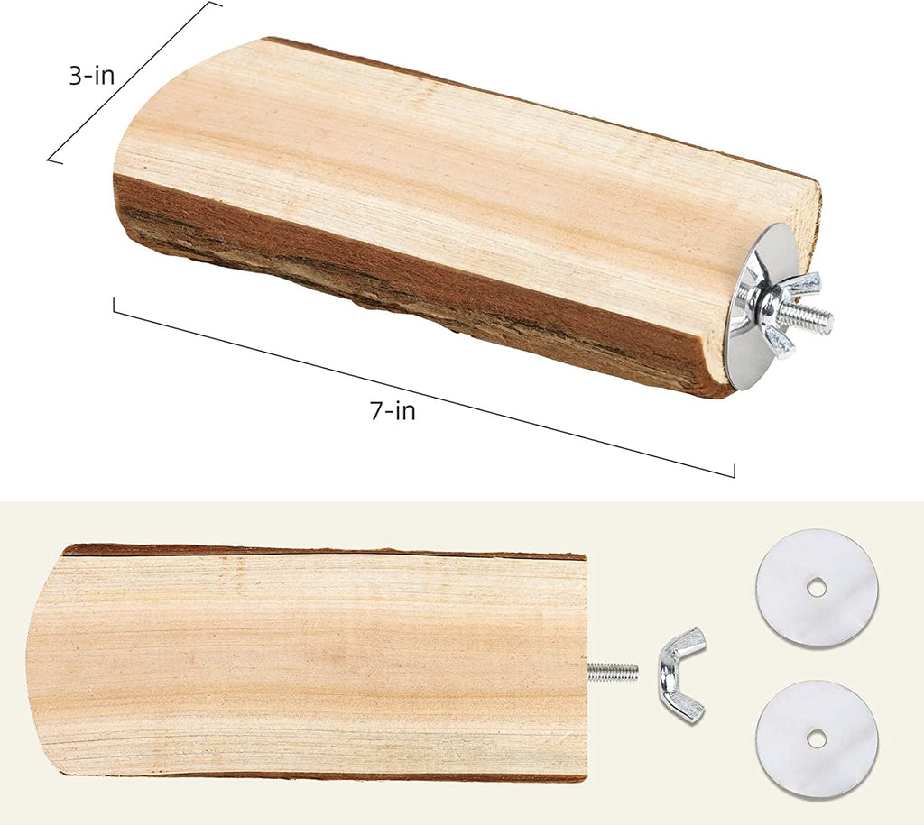 Natural wood flat bird perch with silver screw-on bracket ends, 7 in x 3 in.