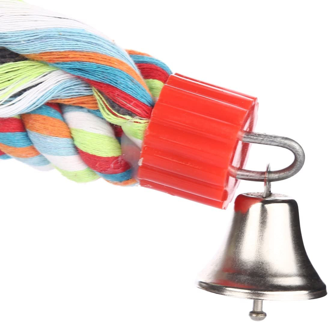 Braided cotton rope with red connector and hanging metal bell