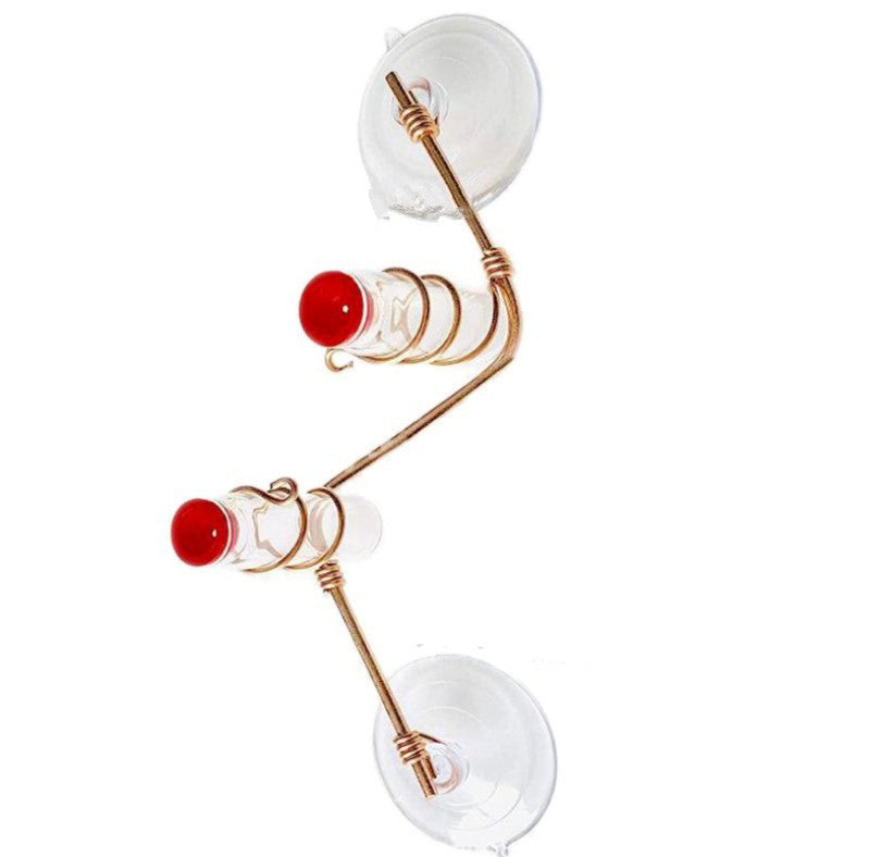 Window hummingbird feeder, handmade copper wire with red cups and three suction cups