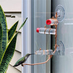 Window hummingbird feeder, handmade copper wire with red cups and suction cups