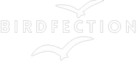 White bird silhouette logo with the word BIRDFECTION on a black background.