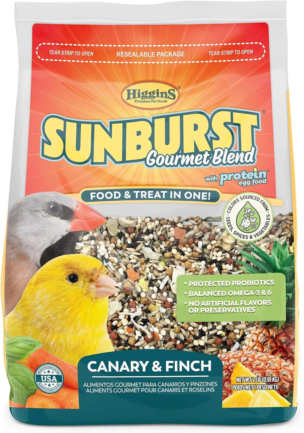 Resealable 2 lb canary & finch bird food bag with seed blend shown