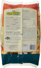 Sunburst gourmet blend cockatiel bird food bag, back panel with directions