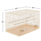 Almond metal flight cage with wood perches and slide-out tray, two-tier design