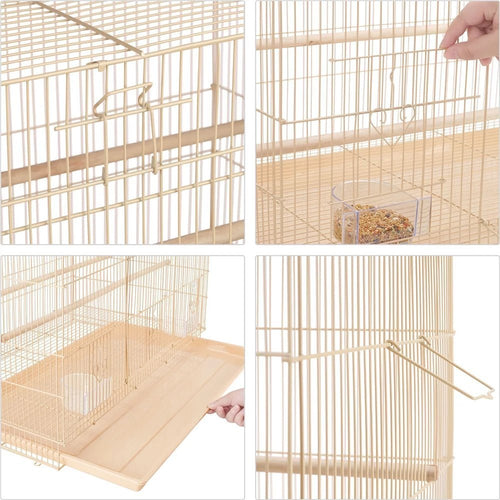 Almond metal cage with front access panel and slide-out tray compartment