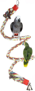 Colorful cotton rope bungee bird swing with red connector and hanging bell