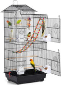 Black rooftop-style large bird cage with ladder, swing, and colorful play center