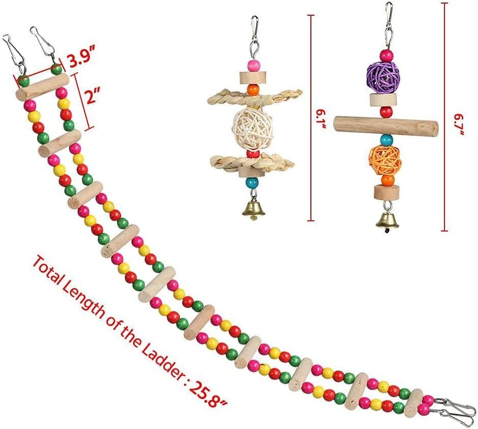 Colorful beaded bird ladder toys with rope and hanging clips
