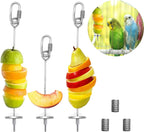 Stainless steel bird fruit and vegetable skewer set with three hanging skewers