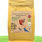 Backyard bird seed blend pouch, kraft paper bag with window-style label and bird illustrations