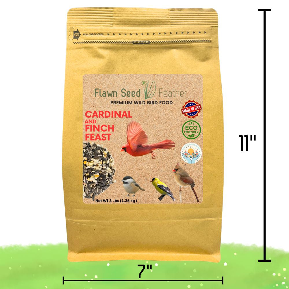 Cardinal and finch bird seed blend kraft pouch, stand-up bag