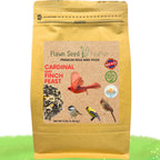 Cardinal and finch wild bird seed blend pouch, resealable bag with printed label