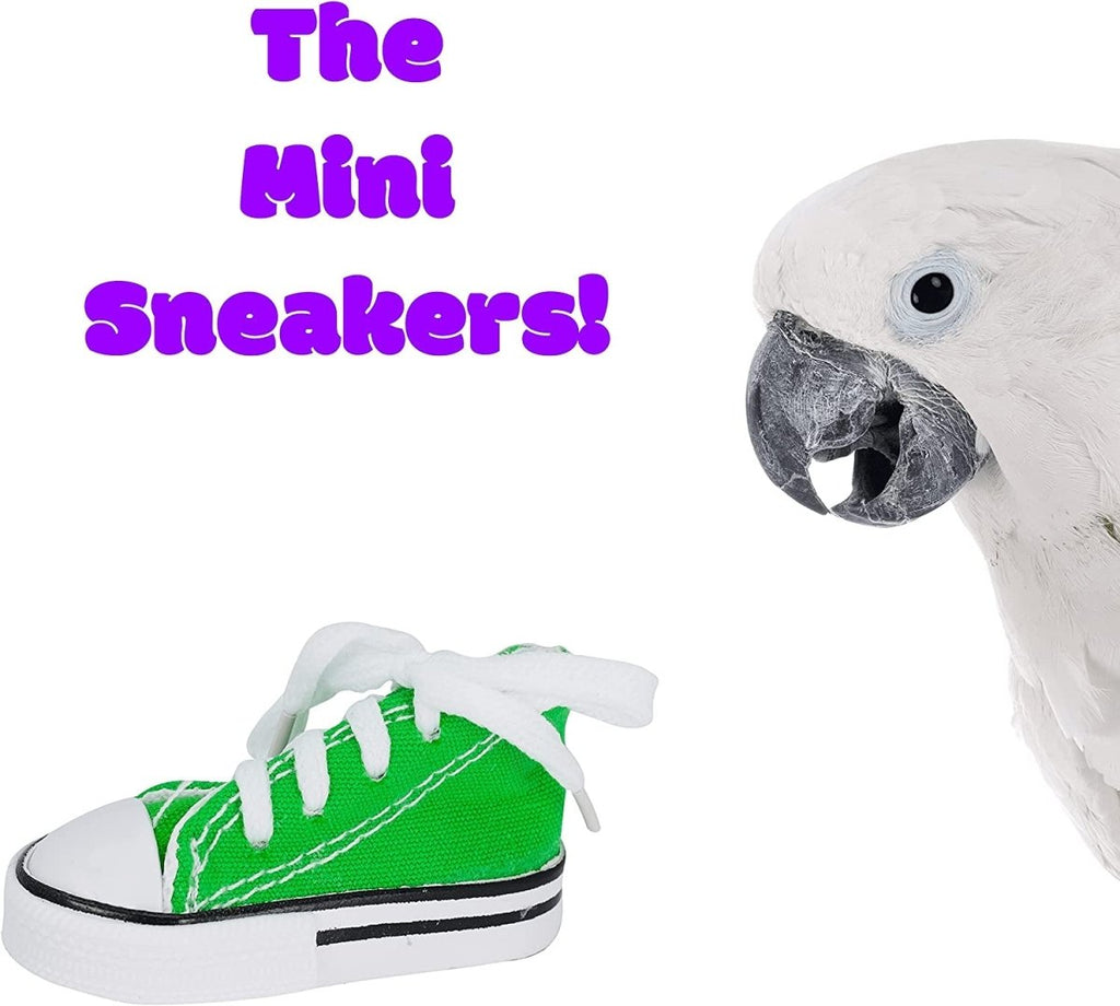 Mini sneakers toy with white laces, green canvas upper and rubber sole