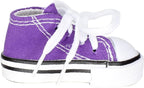 Mini sneakers toy with white laces, purple canvas upper and black rubber trim