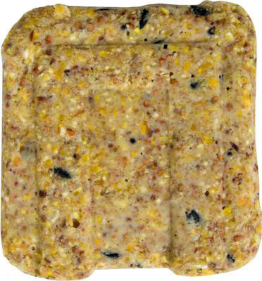 Square suet cake with visible seed and grain pieces