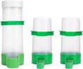 3-piece bird water and food dispenser set with white bottles and green gravity outlets