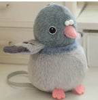 Gray plush pigeon bird toy with pink beak, soft wings, and orange feet