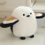 White and black owl bird plush with round eyes and orange beak, 13 cm