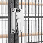 Metal bird cage door latch with keyhole style handle and mounting screws.