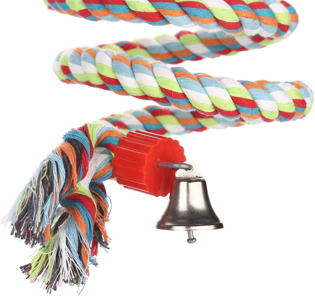 Braided cotton rope bird swing with red connector block and metal bell