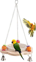 Natural bird nest swing with beige woven base, colorful bell charms, and hanging chain