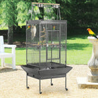 Outdoor parrot cage on wheels with open play top and side mesh compartments
