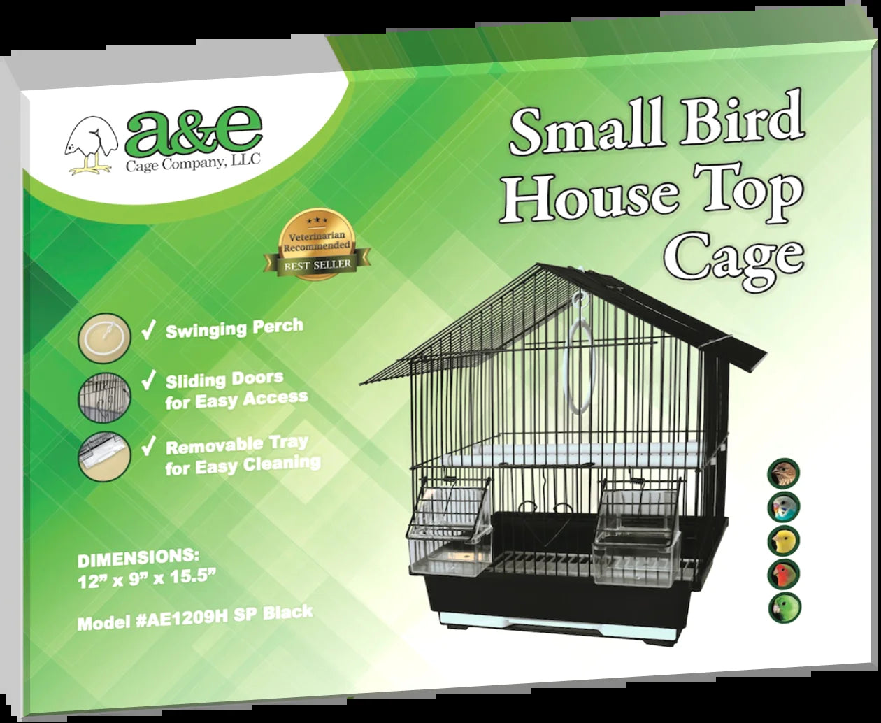 Black small bird house top wire cage with side sliding doors and clear trays (kit info)