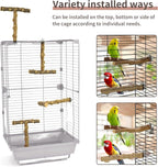 Natural wood bird perch set with T-shaped branches and platform for flexible cage placement