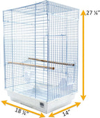 Bird cage with dimensions indicated on a white background