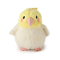 Yellow and white cockatiel mini plush with pink beak and fuzzy wings
