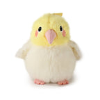 Yellow and white cockatiel mini plush with pink beak and fuzzy wings
