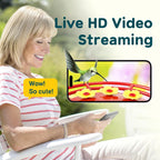 Red hummingbird feeder with solar camera and screen inset for live HD video streaming