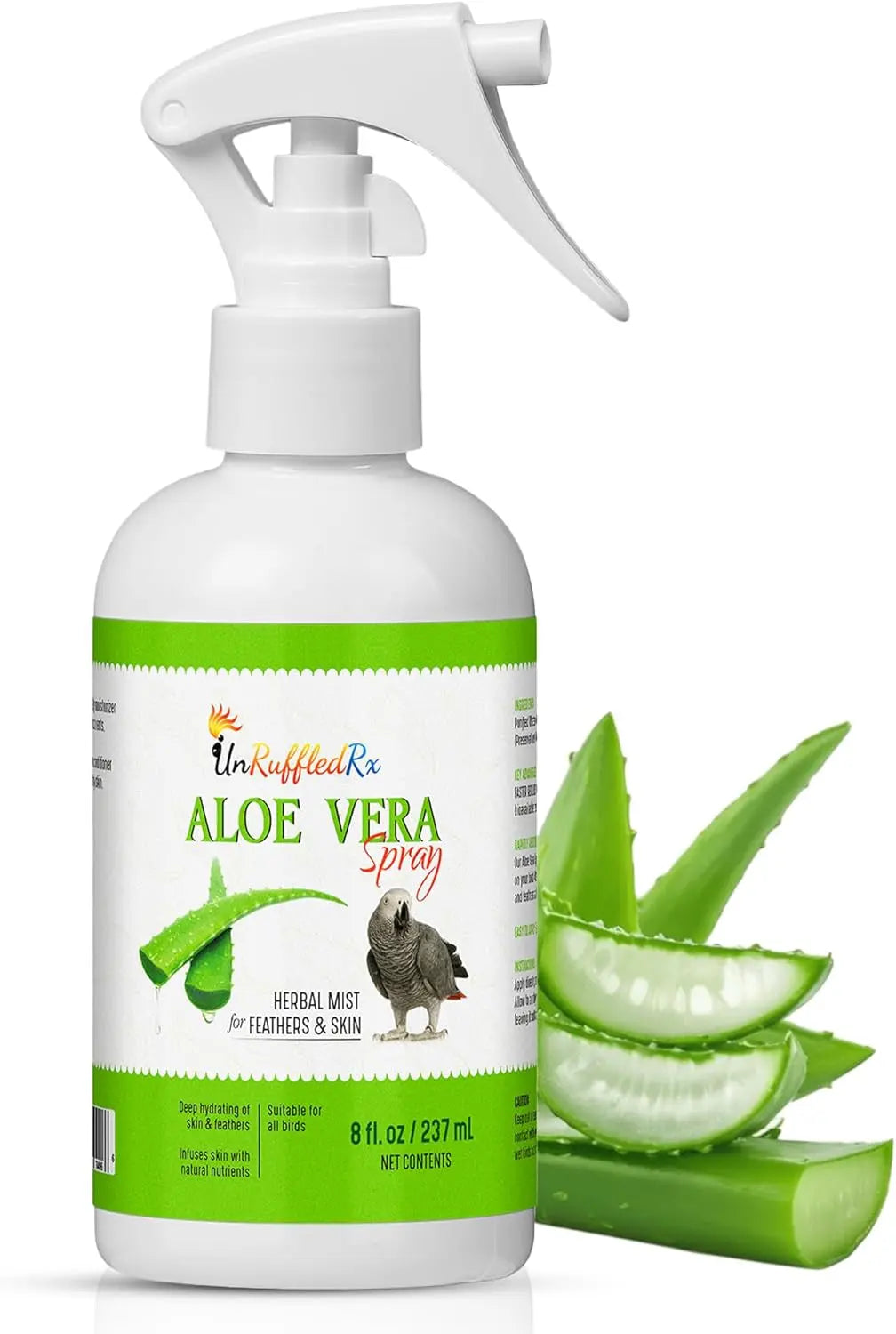 Aloe vera bird spray bottle with white trigger sprayer, 8 oz