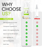 Aloe vera mist spray bottle with feature checklist on a product comparison panel