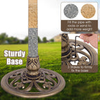 Decorative antique-gold pedestal base with three stakes for firm outdoor stability