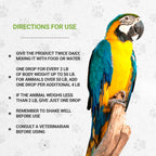 Bird respiratory supplement directions for use with colorful parrot illustration
