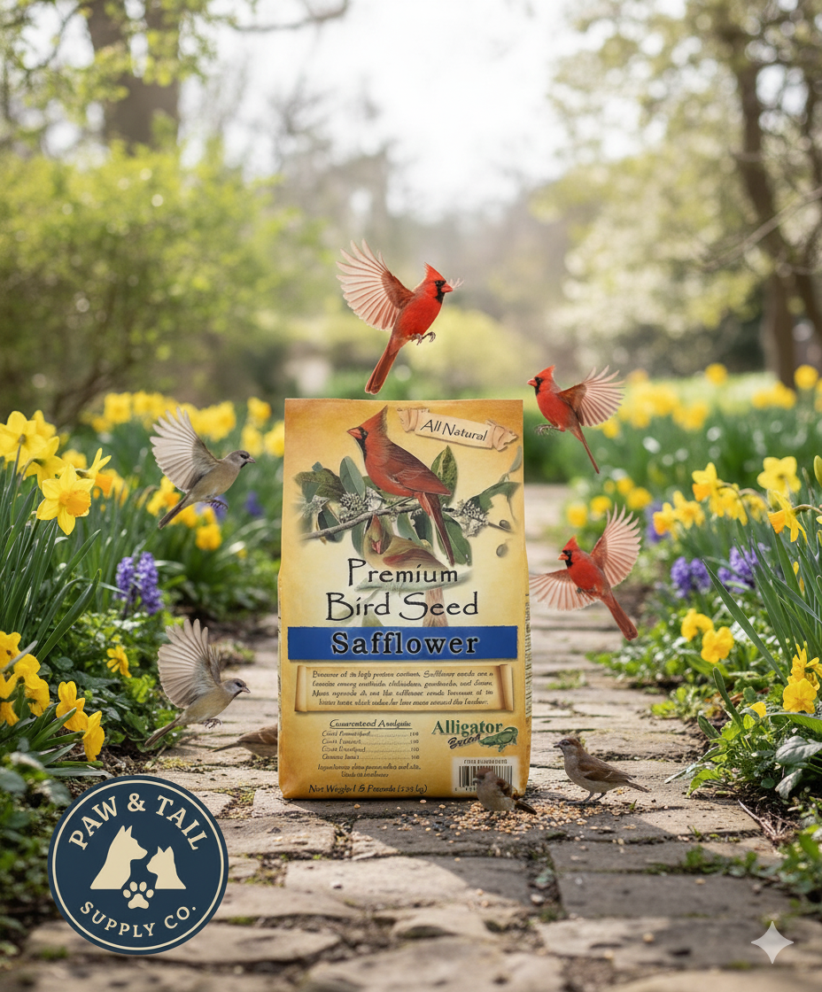 Alligator Brand safflower seed wild bird food bag, 5 lb, front label