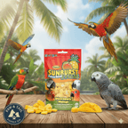 Freeze-dried fruit bird treat pouch, red with pineapple-mango pieces