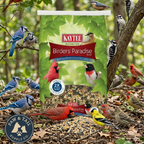 Green Kaytee Birders' Paradise wild bird food bag with red label and bird illustration