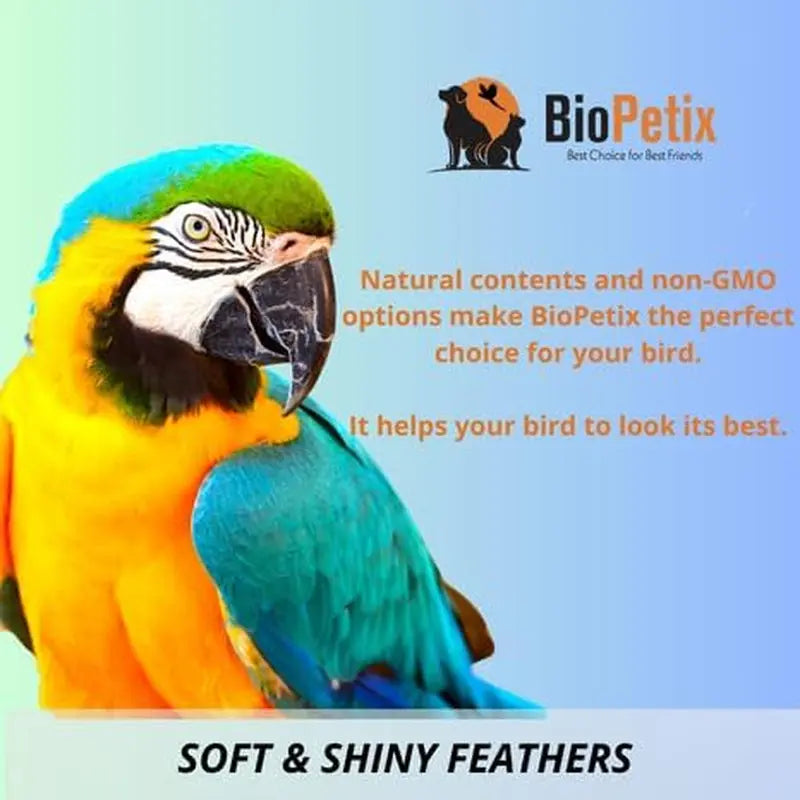 Bird bath spray label featuring colorful parrots and bold text for soft, shiny feathers