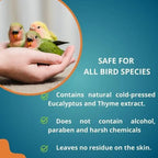 Bird bath spray packaging with notes: safe for all bird species and natural extracts