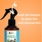 Bird bath spray bottle with trigger handle and lock mechanism, amber formula
