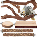 Natural wood bird perch set with grapevine branches, circle platform, and long log perch