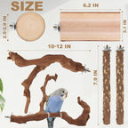 Wood bird perch set with round log platform, branch perch, and two peppercorn wood bars