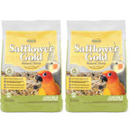 Two safflower blend bird food pouches, natural blend front design and bird photos