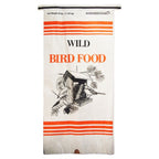 Alligator Brand wild bird food bag front view with bird house illustration and orange stripes
